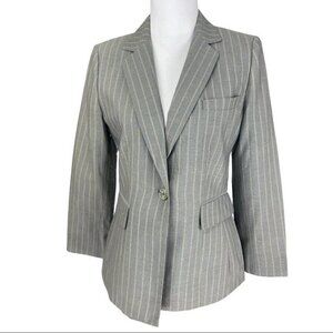 Tahari Arthur S Levine Womens Grey Pinstripe‎ Single Button Blazer Jacket Size 8